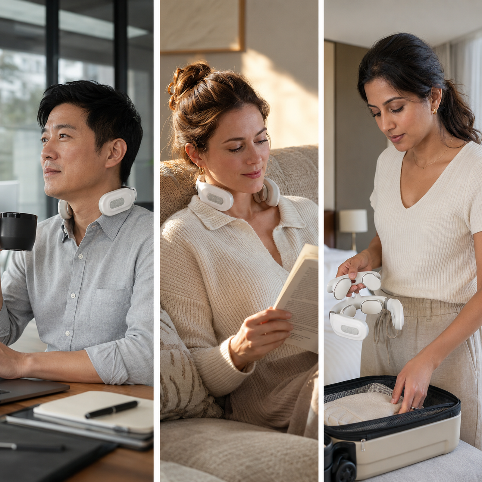 TENSX NeckComfort 4D at work, at home and while travelling