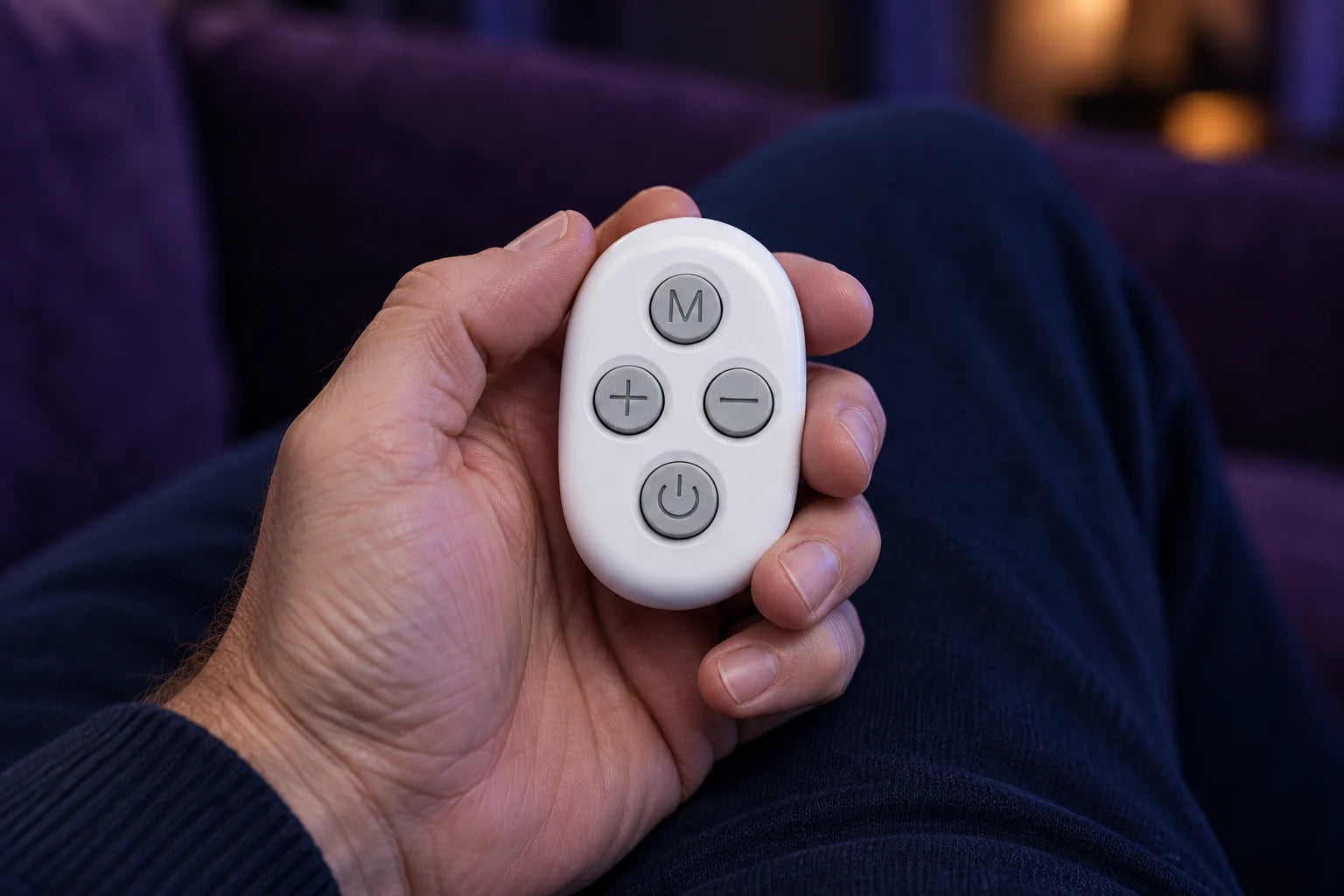 Four-button remote in hand